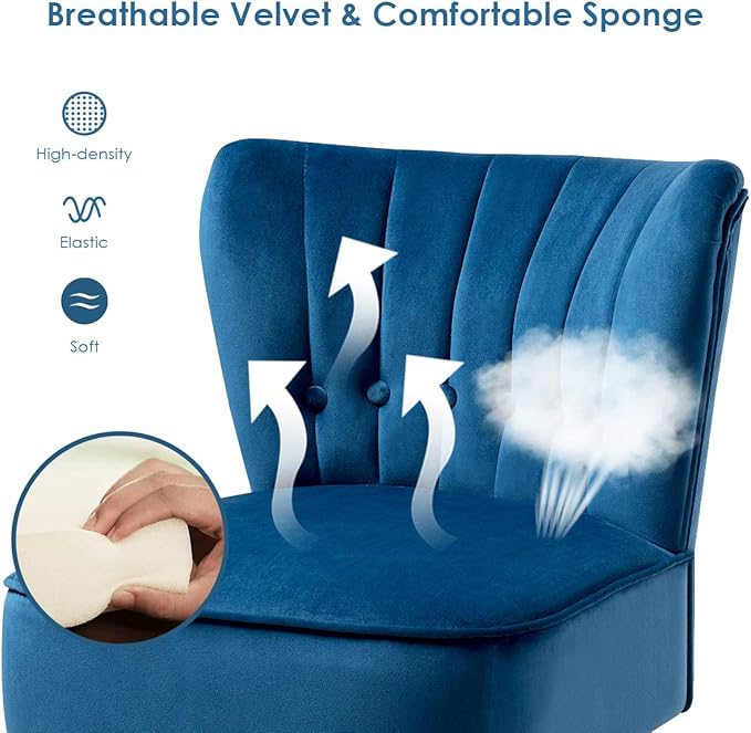S AFSTAR Armless Accent Chair Wingback Velvet Sofa Chair with Solid Rubber Wood Legs &amp Thick Padded Seat Upholstered Leisure Club Chair for Living Room Guest Room Coffee Shop (2 Blue)