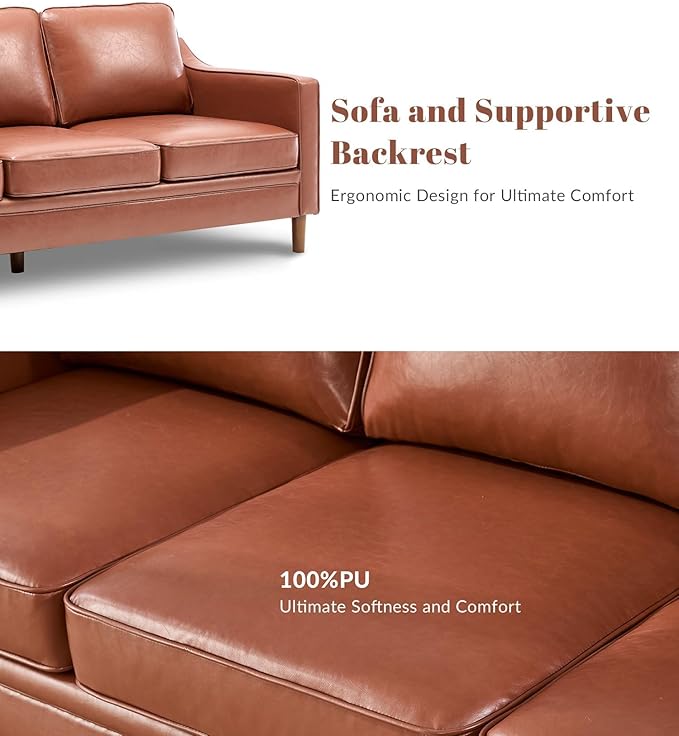 Kingfun Living Room Furniture Sets 3 Seater Couch and Loveseat Mid Century Modern Sofa Set Faux Leather Couch with Solid Wood Frame for Living Room &amp Bedroom Dark Brown