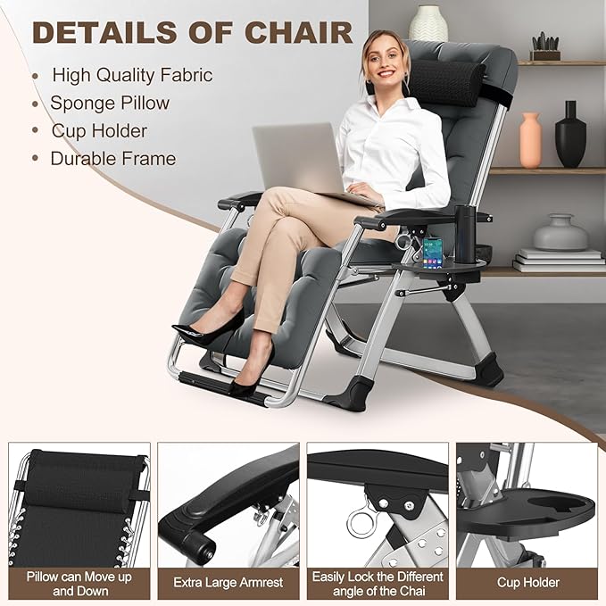 DoCred Comfy Chair Folding Chair Recliner Chair for Bedroom and Living Room Folding Reclining Patio Chairs Lounge Chair with Removable Cushion for Indoor Outdoor