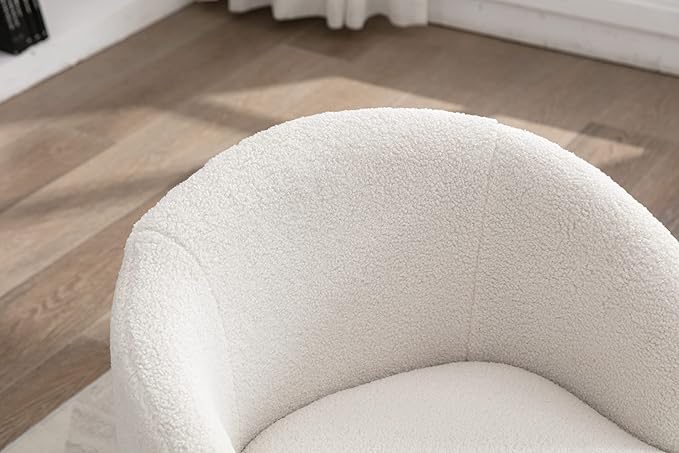 Ivory White Swivel Armchair with Metal Ring Plush Teddy Fabric Accent Chair for Bedroom Living Room