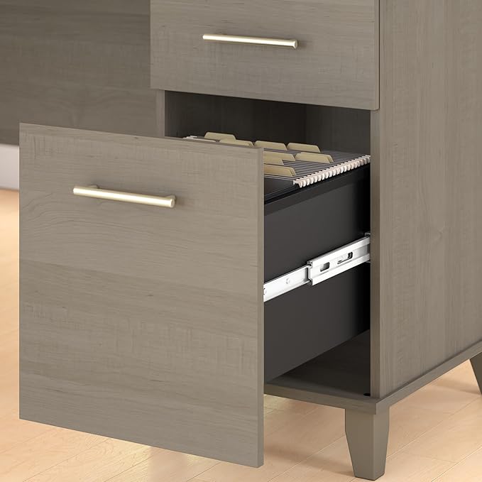 Bush Home 60-inch Home Office Desk with Drawers Large Computer Table with Storage Transitional Style Somerset Collection Ash Gray