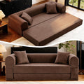 4-in-1 Folding Convertible Sofa Bed 78 Inch Faux Leather Boneless Couch Loveseat Sleeper with Pull Out Bed Floor Sofa Modular Futon Teddy Sofa for Living Room Bedroom Lounge Brown