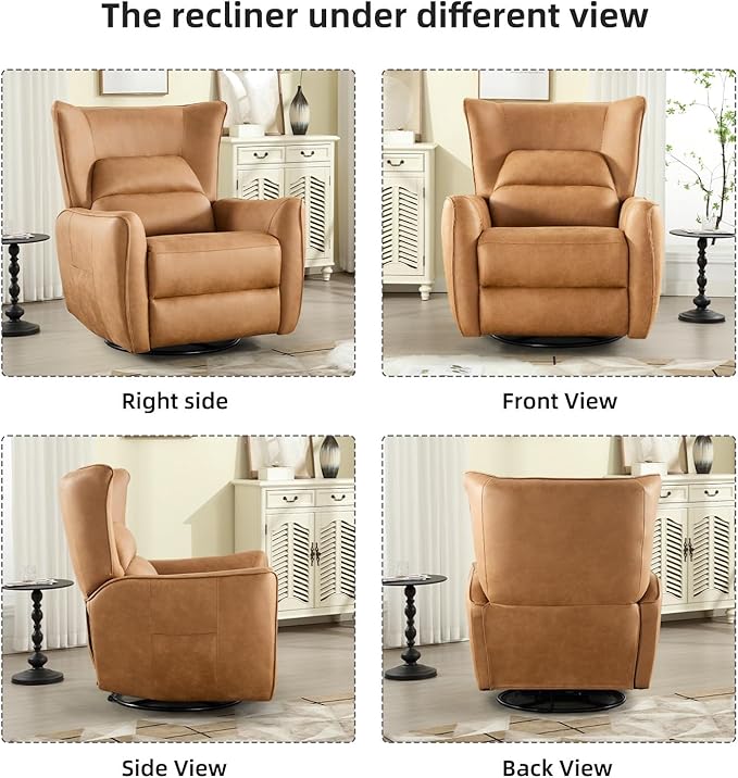 INZOY Power Swivel Rocker Recliner Glider Oversize Electric Swivel Rocker Recliners with Highly Enveloping Backrest Nursery Rocking Recliner Chair Fabric Reclining Sofa for Living Room Brown