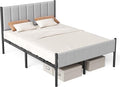 VASAGLE Full Bed Frame with Upholstered Headboard Metal Bed Frame Full Size with Footboard 1100 lb Weight Capacity Steel Slats Easy Assembly No Box Spring Needed Dove Gray URMB982G01V1