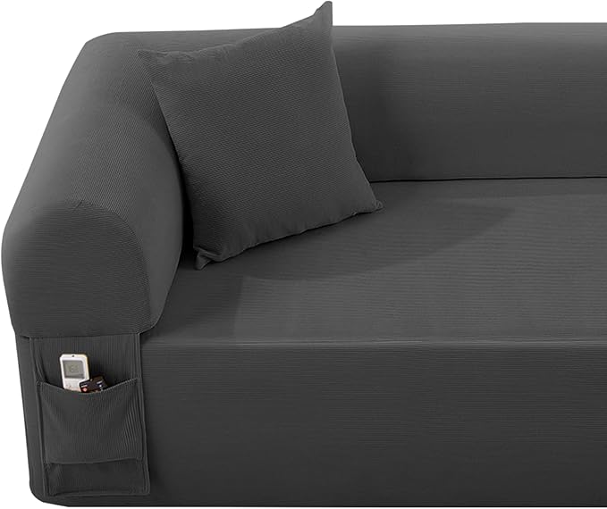 AC Pacific 3-Seater Sofa with Pillows &amp Storage – Low-Profile Hybrid Design Pocketed Springs &amp High-Density Foam Gray Fabric Couch for Living Room Apartment Charcoal