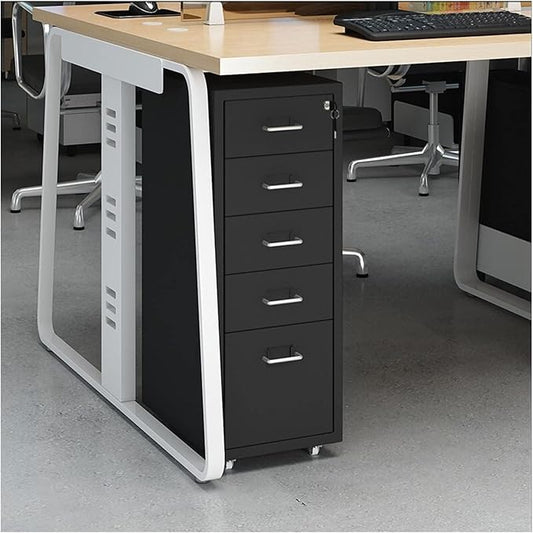 HASMI Filing Cabinet Slim File Cabinet with Lock 5 Drawer Metal Mobile Filing Cabinet for Legal/Letter/A4 Size Home Office Storage Cabinet Storage Cabinet (Color : Black)