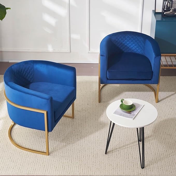 Modern ArmchairUpholstered Velvet ChairCurved Backrest Lounge ChairModern Accent ChairComfy Armchair for Small ApartmentLiving RoomOfficeReception AreaBlue