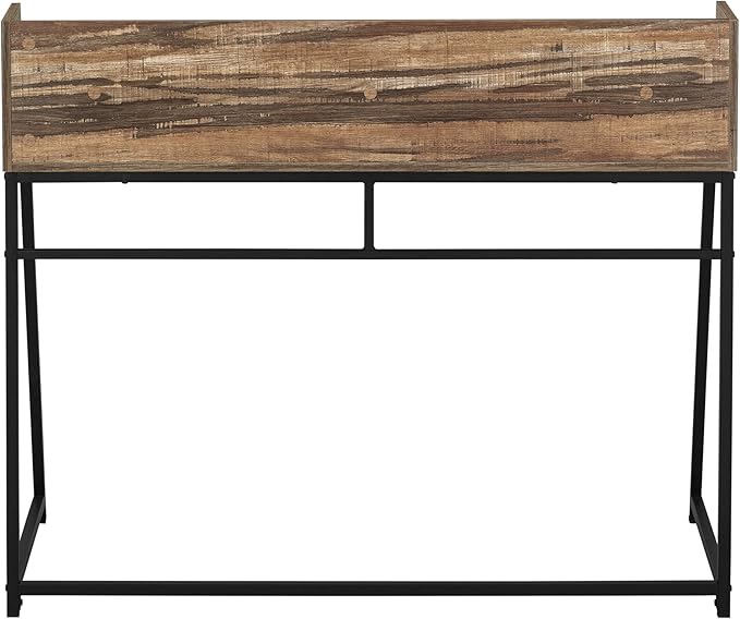 Penau Computer Desk Home Office 48 Inch Brown Laminate Finish Black Metal Base Contemporary Design Storage Shelves