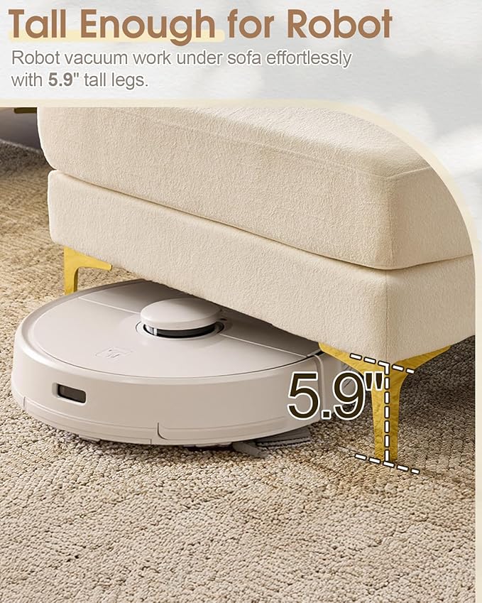 Karl home 99.6 Sectional Sofa U-Shaped Chenille Upholstered Couch with 2 Movable Ottomans 3-Seater Cloud Couches Comfy Deep Seat Sofa for Living Room Apartment Office Creamy