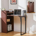 Bamboo Foldable DeskHidden Desk with StorageMid Century Fold Out Table for Small SpacesHome Office and Bedroom (Walnut Brown)