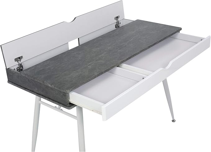 Calico Designs 51252 Alcove Modern Large Split Drawer in White/Cement Gray Desk with Storage