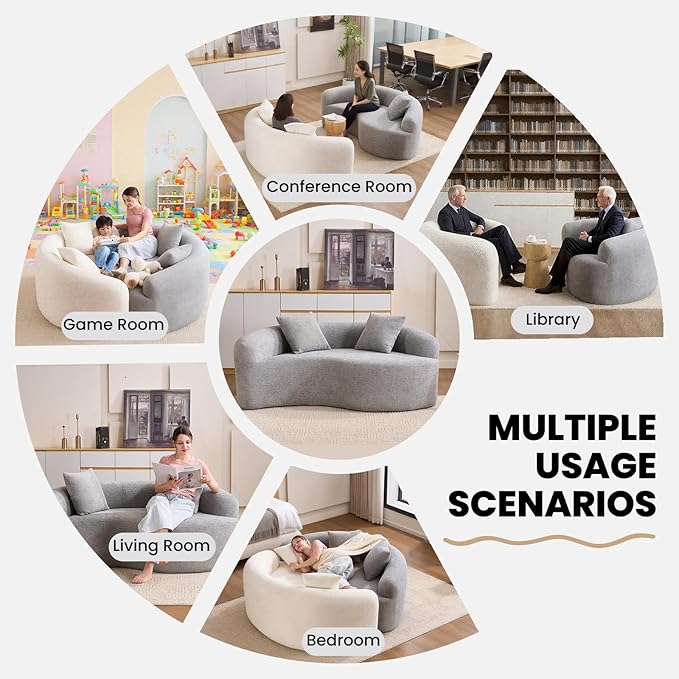 66.9'' Modular Sectional Loveseat Chenille Upholstered Boneless Curved Loveseat with Deep SeatCombination Round Sofa for Coffee Shop Game Room Office (Gray 66.9 Inch)