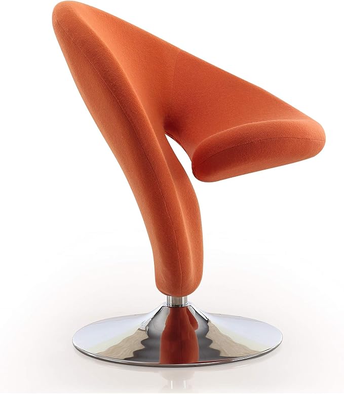Manhattan Comfort Curl Swivel Accent Chair Set of 1 with 360° Turn Fully Assembled Upholstered in Wool Blend Modern Ergonomic Design with Polished Chrome Base Set of 1 Orange