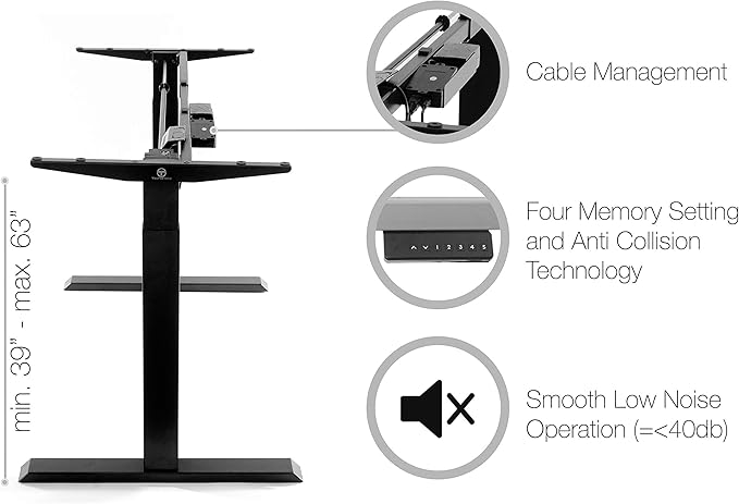TechOrbits Electric Standing Desk Frame - Two Leg Motorized Stand Up Desk Base - Sit Stand Desk with Memory Settings and Telescopic Height Adjustment (Black)