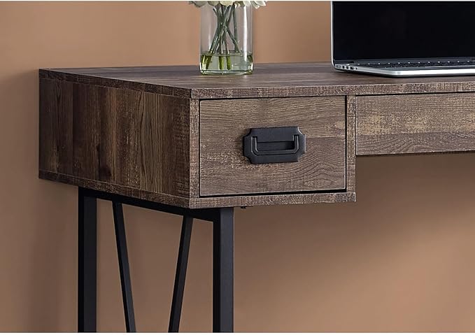Computer Desk Home Office Laptop Stand Storage Drawers 48 L Brown Laminate Black Metal