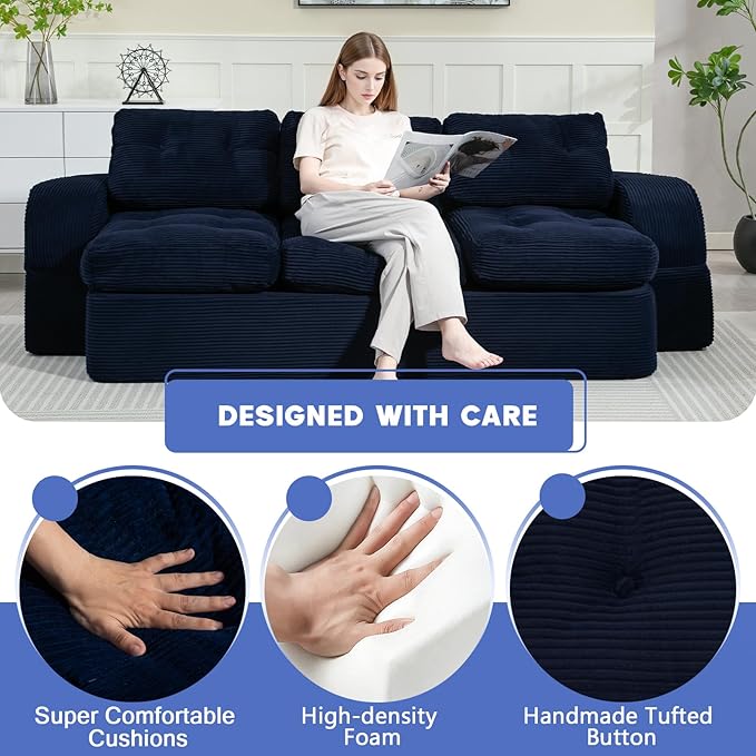 from Couch to Cloud: 3-Seater Boneless Sofa Bed for Small Spaces Cozy Tufted Corduroy Sleeper for Modern Adults No Assembly Needed Ships Compressed