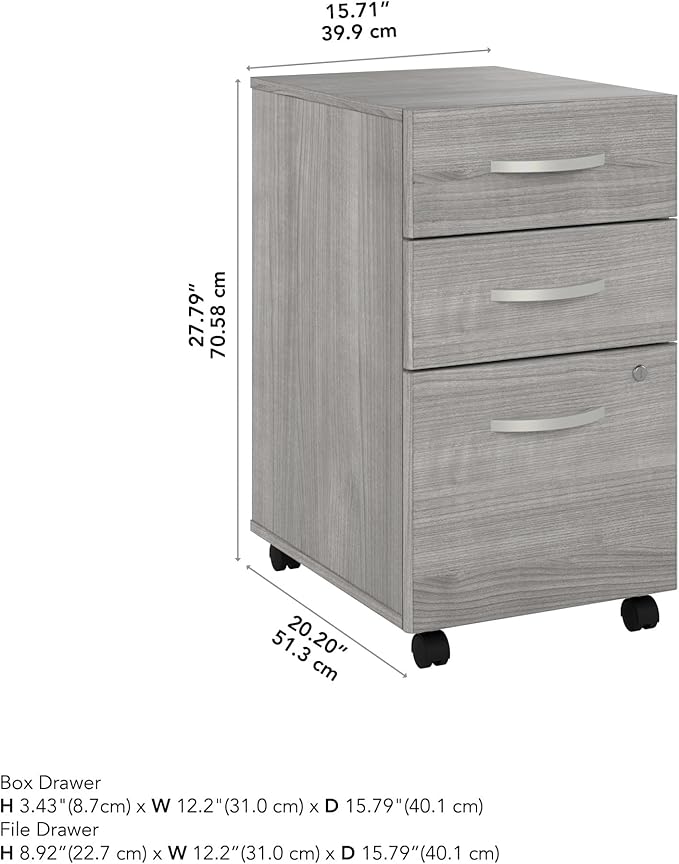 Bush Business Furniture Echo 3 Drawer Mobile File Cabinet in Gray Sand Portable Document Storage Solution for Home and Professional Office