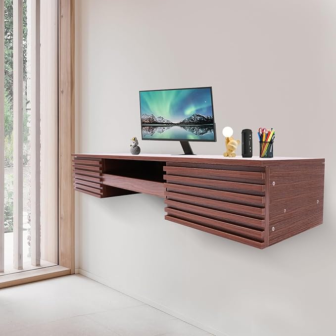 Mid-Century Modern Wall Mount Office Desk - Charcoal 15.5D x 60W x 9.5H Space-Saving Design Durable Construction Easy to Install Perfect for Home and Office Stylish and Functional