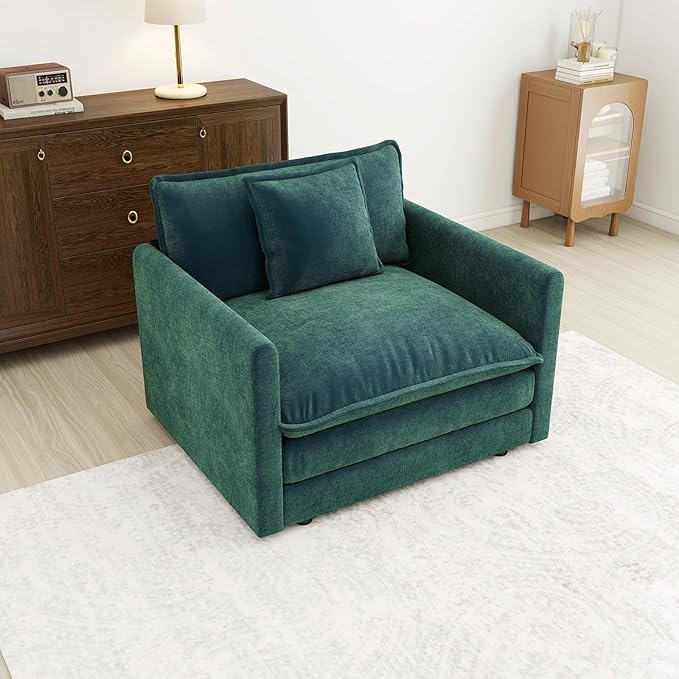 Green Oversized Single Cloud Sofa Couch Modern Accent Large Sectional Couches for Living Room Chenille Fabric Modular Sectional Sofa Deep Seat Home Sofas Set Sofá para Sala