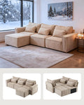 Karl home 110 Cloud Sectional Couches with Moveable Ottoman 3 Seat Boneless Modular Sofa Set L-Shape Convertible Couche with Chenille Upholstery for Living Room Apartment Studio Khaki
