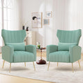 Accent Chairs Set of 2Upholstered Living Room ChairsHigh Back Arm Chairs with Metal Legs Lumbar Reading Chairs for Living RoomBedroom Apartment Lake Green