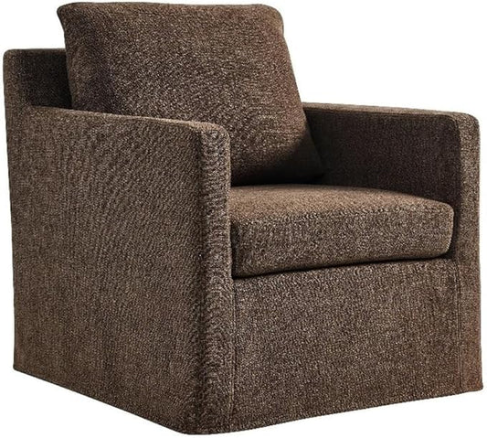 Modway Serene Swivel Accent Armchair in Mocha - Modern Fabric Upholstered Chair - Slipcovered Armchair - Swivel Chair for Living Room or Bedroom