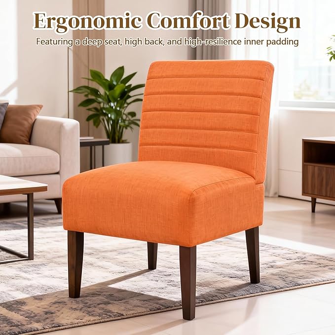 Anwick Orange Modern Accent Chair Mid Century Upholstered Living Room Chair with Wood Legs Comfy Small Accent Chair with Back for Small Spaces Office Bedroom Reading Spaces (Orange2)