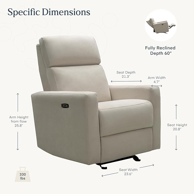Nurture&amp The Glider Premium Power Recliner Nursery Glider Chair with Adjustable Head Support | Designed with a Thoughtful Combination of Function and Comfort | Built-in USB Charger (Ivory)