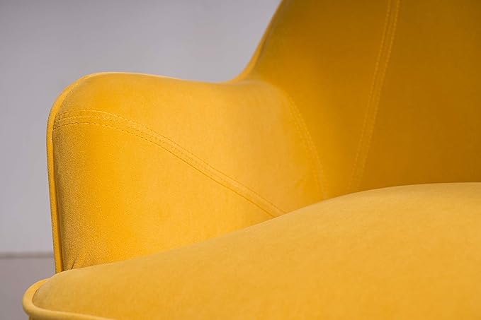 Modern Ergonomics Soft Velvet Fabric Material Accent Chair with Gold Legs and Adjustable Feet Screws for Indoor Home Living RoomYellow