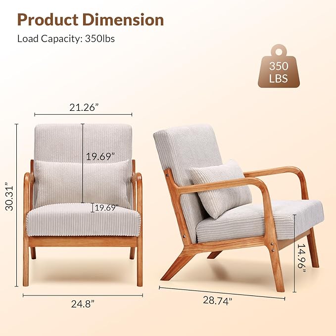 Rovibek Striped Accent Chair Set of 2 - Modern Accent Chairs with Lumbar Pillow Comfortable Reading Chair for Bedroom with 4.7in Thick Cushion Small Living Room Chairs for Small Spaces