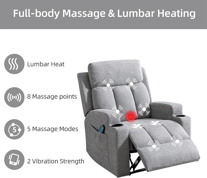 CANMOV Manual Recliner Sofa Set Fabric Recliner Living Room Furniture Sets 1 Seat Reclining Chair and a 3 Seate Sofa Furniture Set with Side Pockets and Cup Holders Light Grey