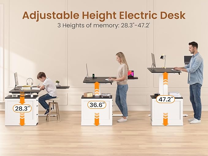 SEDETA Farmhouse L Shaped Electric Standing Desk 70.9 x 39.4 Height Adjustable Office Executive Desk with 3 Drawers Standing Computer Desks with Power Outlet for Home Office White
