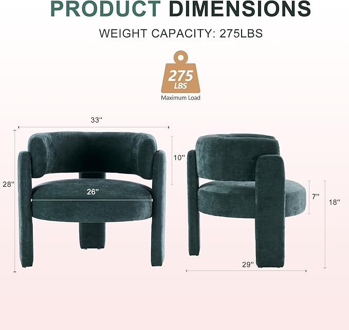Modern Accent Barrel ChairMid Century Single Armchair with Curved Backrest Upholstered Side Reading Chair with 3 Legs Comfy Sherpa Chair for Bedroom Home Office Living Room (GreenSet of 2)