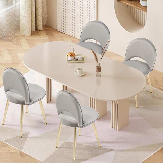 Vanity Chair with Adjustable Backrest Boucle Upholstery Armless Makeup Stool Gray Velvet Vanity Stool with Gold Metal Legs for Bedroom Living Room Kitchen Dinning Room(Velvet Gray)