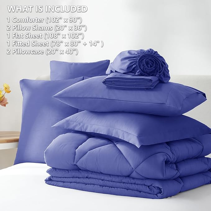 CozyLux King Size Comforter Set Very Peri - 7 Pieces Bed in a Bag King Luxury Soft Bed Set for All Seasons Bedding Set with Down Alternative Comforter Sheets Pillowcases &amp Shams