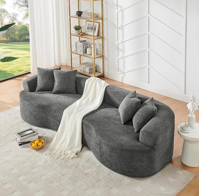 112'' Oversized Curved Modular Sectional Sofa Upholstered Chenille Boneless Couch Comfy Cloud Compression Sofa with Extra Deep &amp Wide Seat for Living Room Apartment Office Dark Gray