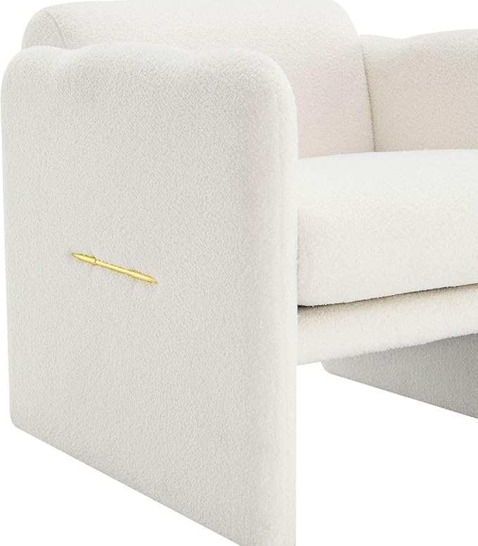 Arm Chair with Waved arms Metal Decoration on Both Side arms Accent Chair for Primary Living SpaceReading Chair Living Room Bedroom Teddy Fabric