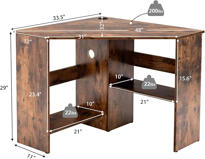 Tangkula Corner Desk 90 Degrees Triangle Computer Desk for Small Space Bedroom Makeup Vanity Desk with Storage Shelves &amp CPU Stand Space Saving