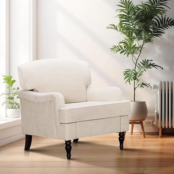 Sophia &amp William Living Room Chair Set of 2 Upholstered Accent Chair with Wood Legs Comfy Linen Fabric Armchair Off-White