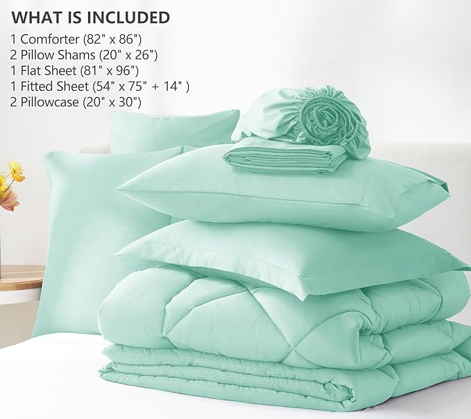 CozyLux Full Size Comforter Sets Mint Green - 7 Pieces Bed in a Bag Full Luxury Soft Bed Set for All Seasons Bedding Set with Down Alternative Comforter Sheets Pillowcases &amp Shams