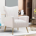 Artechworks Curved Tufted Accent Chair with Metal Gold Legs Velvet Upholstered Arm Club Leisure Modern Chair for Living Room Bedroom Patio White Cream