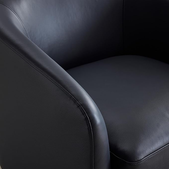 AEDI Genuine Leather Swivel Accent Chair Barrel Chair for Living Room Dark Blue