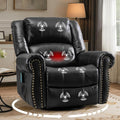 MEETWARM Massage Swivel Rocker Recliner with Heat and Vibration Manual Glider Rocking Recliner Chair 360°Swivel Lounge Reclining Chair with Remote Control/USB Ports for Living Room(Black)