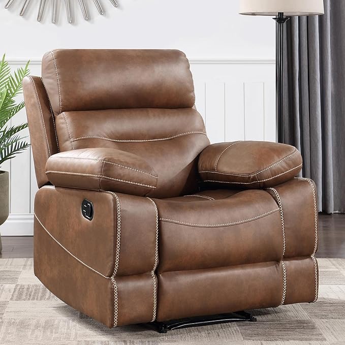 Steve Silver Co Rudger Manual Recliner Living Room Furniture Chair Home Office Home Theater Seating Chestnut Brown Microsuede Cover 37.5 D x 35.5 W x 41.75 H Brown