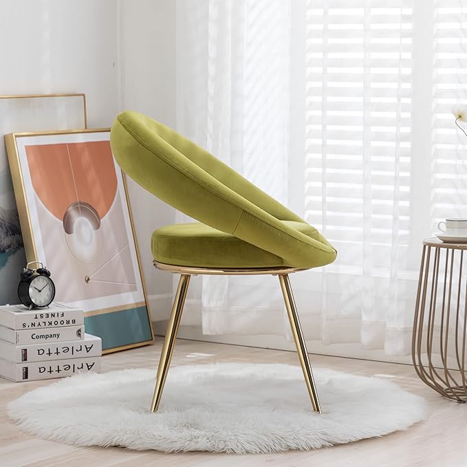 Olive Green Velvet Modern Accent/Conversation Lounge Chair with Gold Plated Legs Unique AppearanceSuitable for Office Lounge Living Room