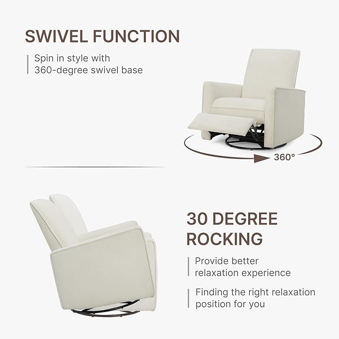 Swivel Rocker Recliner Chair Nursery Glider Recliner Manual Rocking Comfy Upholstered Fabric Reclining Single Sofa for Nursery Bedroom Living Room