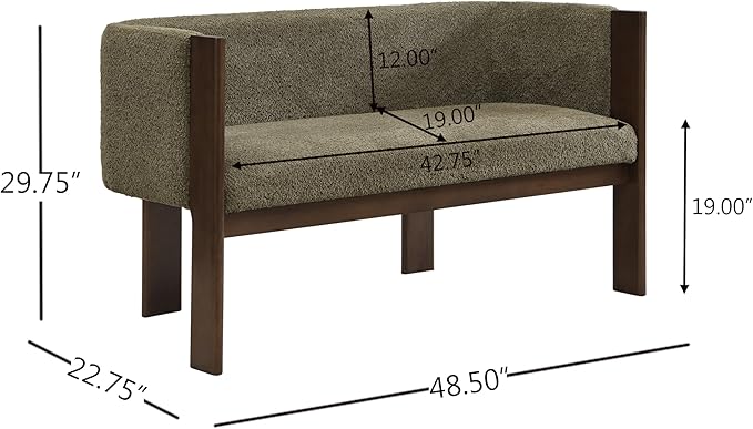 Christopher Knight Home Zudan Modern Boucle Upholstered Loveseat Sofa with Rubberwood Frame Comfy 2-Seater Sofa Couch and Flat-Panel Legs Love Seat Couches for Living Room Green + Walnut