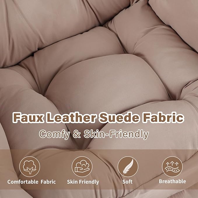 Lazy Chair for Living Room Modern Soft Reading Chair Accent Contemporary Sofa Chair with Armrests and a Side Pocket for Bedroom Dorm &amp Office Khaki