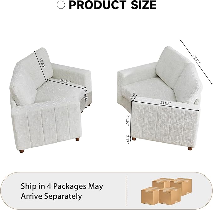 Cream Cloud Curved Accent Couch Set of 2 Reading Chair Big Comfy and Soft Memory Foam 30.31'' Deep Mid-Century Modern Accent Chair for BedroomOfficeSmall SpaceDormApartment - White