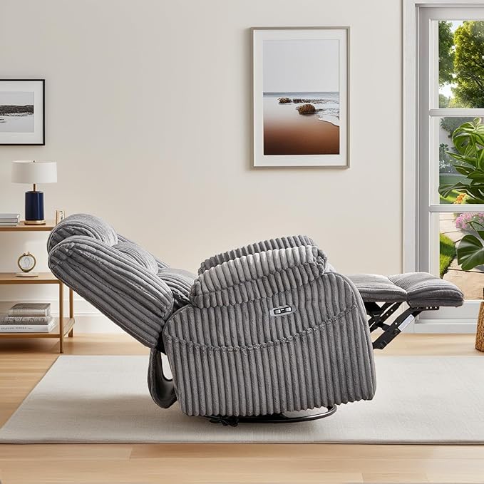 ERYE 41.8 Oversized Swivel Glider Rocker Chair Power Reclining Chair W/Vibration HeatUSB-C PortsModern Corduroy Upholstered Power Recliner Nursery Armchair Living Room